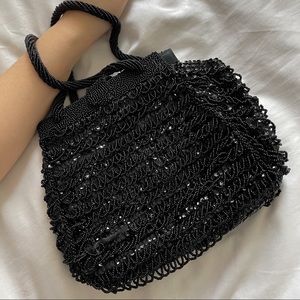 Vintage Black Small Beaded Embroidered Purse